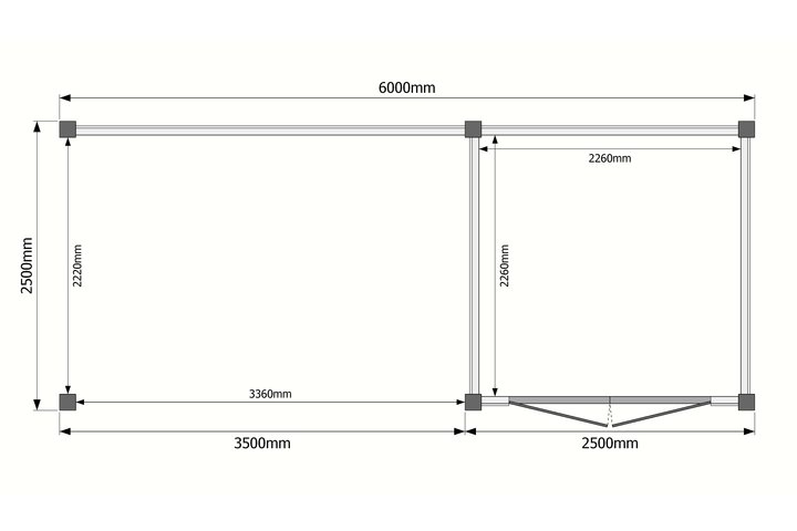 Tuinhuis met veranda plat dak 250 x 250 + 350cm Tuinhuis met veranda plat dak 250 x 250 + 350cm