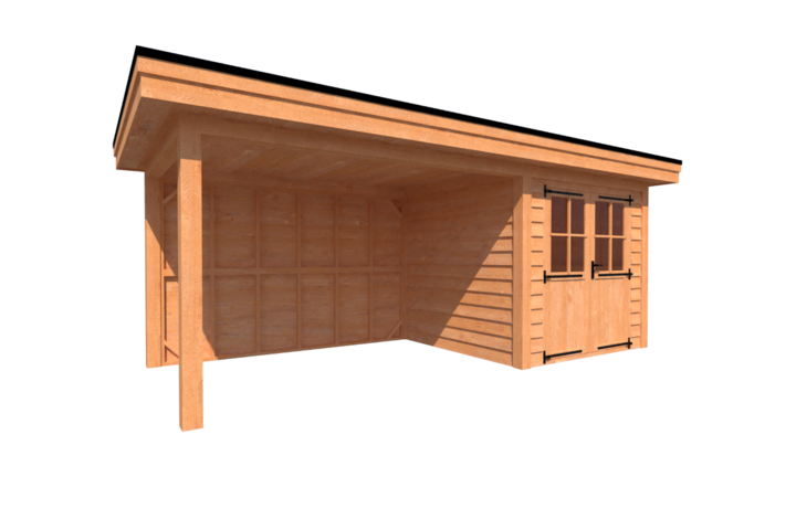 Tuinhuis met veranda plat dak 250 x 250 + 350cm Tuinhuis met veranda plat dak 250 x 250 + 350cm