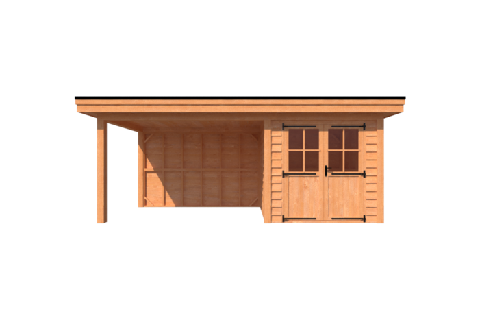 Tuinhuis met veranda plat dak 250 x 250 + 350cm Tuinhuis met veranda plat dak 250 x 250 + 350cm