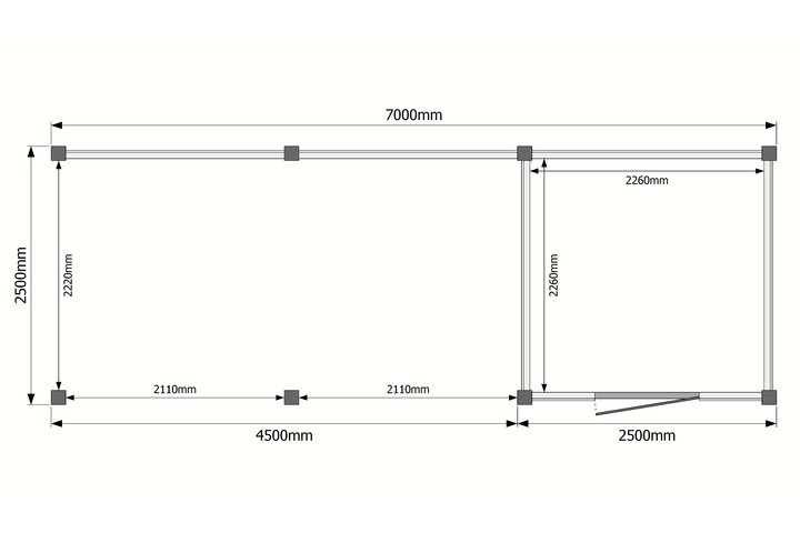 Tuinhuis met veranda plat dak 250 x 250 + 450cm
