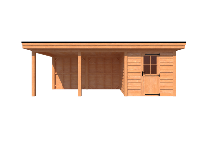 Tuinhuis met veranda plat dak 250 x 250 + 450cm