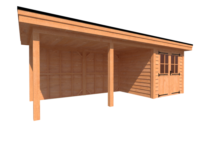 Tuinhuis met veranda plat dak 250 x 250 + 450cm