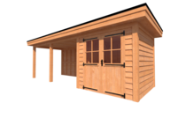 Tuinhuis met veranda plat dak 250 x 250 + 450cm