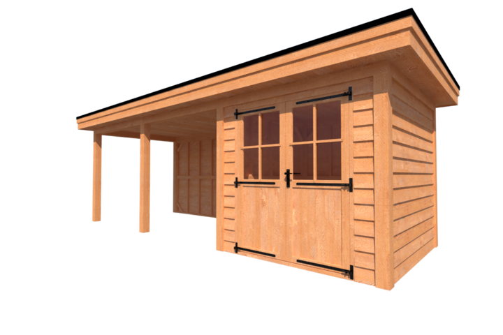 Tuinhuis met veranda plat dak 250 x 250 + 450cm