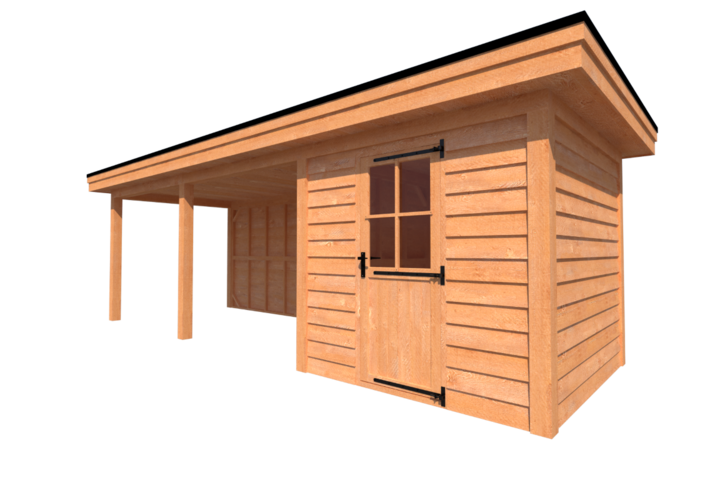 Tuinhuis met veranda plat dak 250 x 250 + 500cm