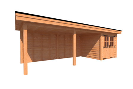 Tuinhuis met veranda plat dak 250 x 250 + 550cm Tuinhuis met veranda plat dak 250 x 250 + 550cm