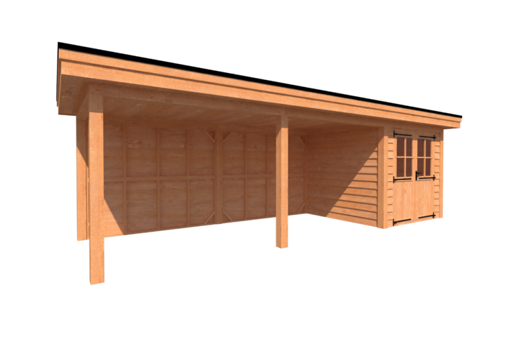 Tuinhuis met veranda plat dak 250 x 250 + 550cm Tuinhuis met veranda plat dak 250 x 250 + 550cm