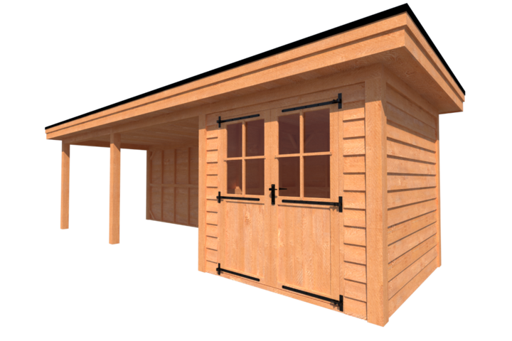 Tuinhuis met veranda plat dak 250 x 250 + 550cm Tuinhuis met veranda plat dak 250 x 250 + 550cm