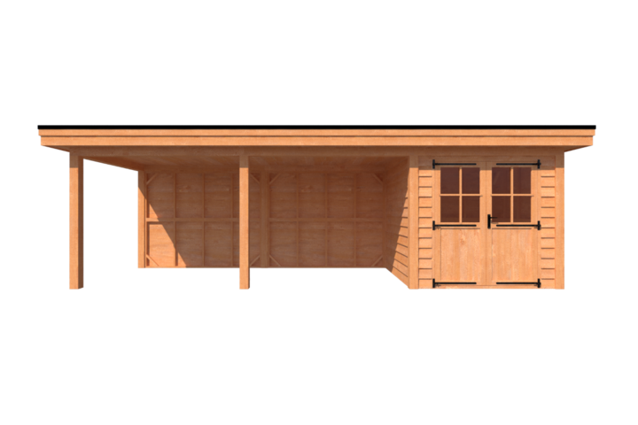 Tuinhuis met veranda plat dak 250 x 250 + 550cm Tuinhuis met veranda plat dak 250 x 250 + 550cm