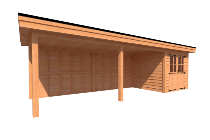 Tuinhuis met veranda plat dak 250 x 250 + 600cm Tuinhuis met veranda plat dak 250 x 250 + 600cm