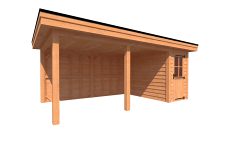Tuinhuis met veranda plat dak 150 x 300 + 450cm