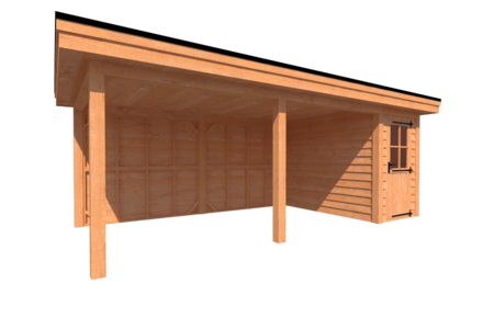 Tuinhuis met veranda plat dak 150 x 300 + 500cm