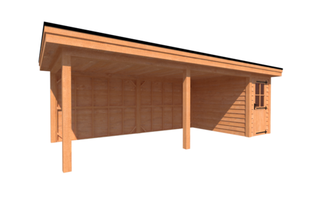 Tuinhuis met veranda plat dak 150 x 300 + 600cm