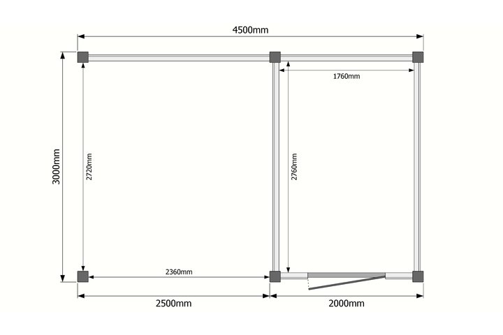 Tuinhuis met veranda plat dak 200 x 300 + 250cm