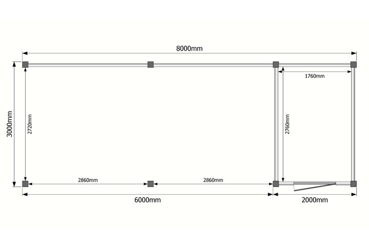 Tuinhuis met veranda plat dak 200 x 300 + 600cm