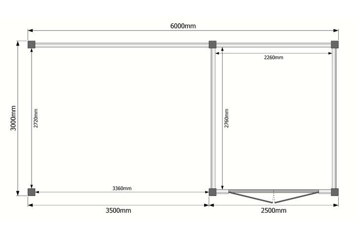 Tuinhuis met veranda plat dak 250 x 300 + 350cm