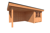 Tuinhuis met veranda plat dak 250 x 300 + 350cm