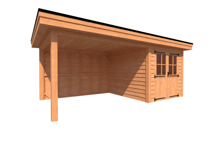 Tuinhuis met veranda plat dak 250 x 300 + 350cm