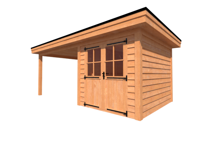 Tuinhuis met veranda plat dak 250 x 300 + 350cm