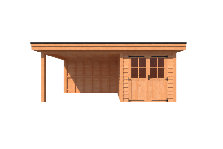 Tuinhuis met veranda plat dak 250 x 300 + 350cm