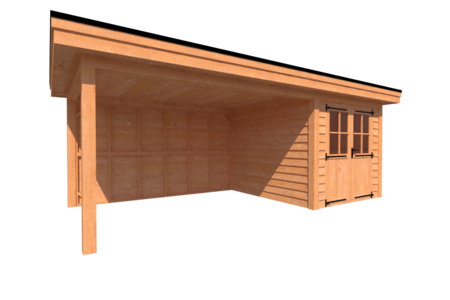 Tuinhuis met veranda plat dak 250 x 300 + 400cm