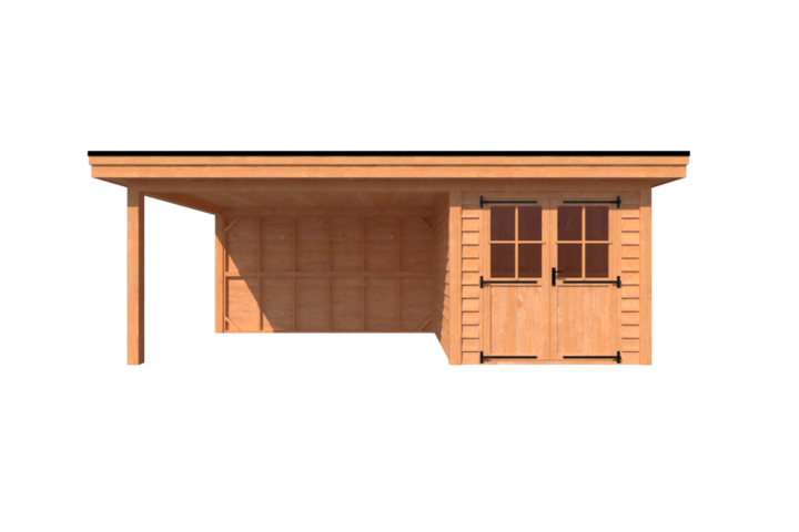 Tuinhuis met veranda plat dak 250 x 300 + 400cm Tuinhuis met veranda plat dak 250 x 300 + 400cm