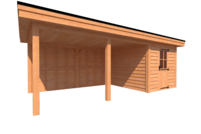 Tuinhuis met veranda plat dak 250 x 300 + 450cm