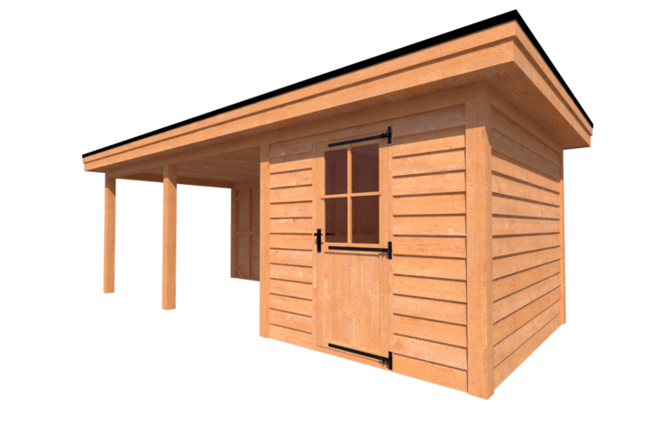 Tuinhuis met veranda plat dak 250 x 300 + 450cm