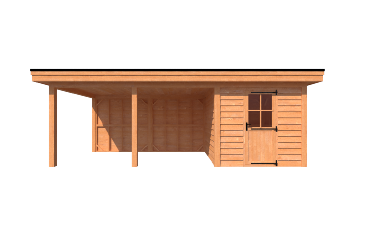 Tuinhuis met veranda plat dak 250 x 300 + 450cm