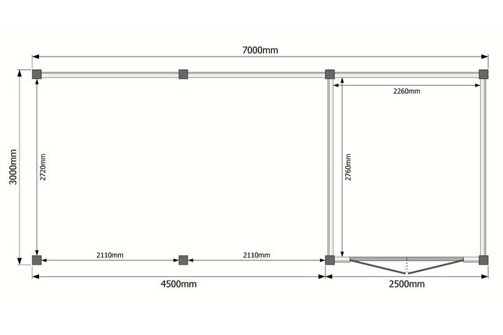 Tuinhuis met veranda plat dak 250 x 300 + 450cm Tuinhuis met veranda plat dak 250 x 300 + 450cm