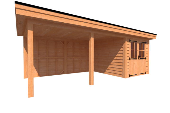 Tuinhuis met veranda plat dak 250 x 300 + 450cm Tuinhuis met veranda plat dak 250 x 300 + 450cm