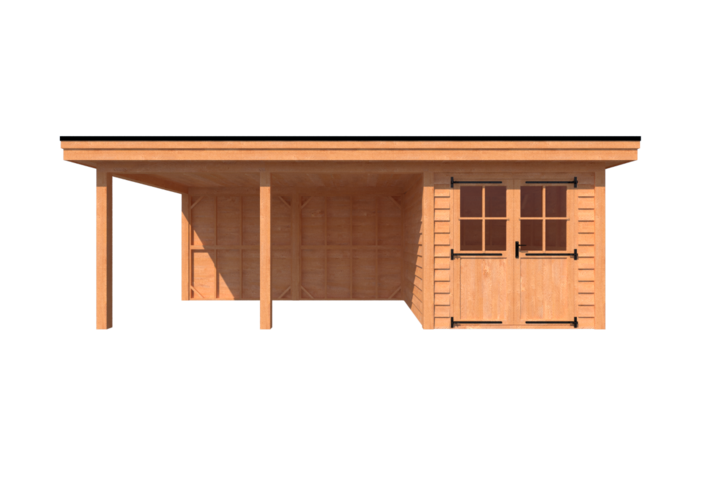 Tuinhuis met veranda plat dak 250 x 300 + 450cm Tuinhuis met veranda plat dak 250 x 300 + 450cm