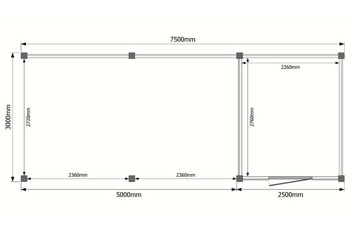 Tuinhuis met veranda plat dak 250 x 300 + 500cm Tuinhuis met veranda plat dak 250 x 300 + 500cm