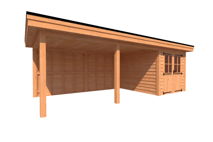 Tuinhuis met veranda plat dak 250 x 300 + 500cm