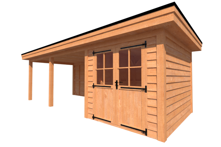 Tuinhuis met veranda plat dak 250 x 300 + 500cm