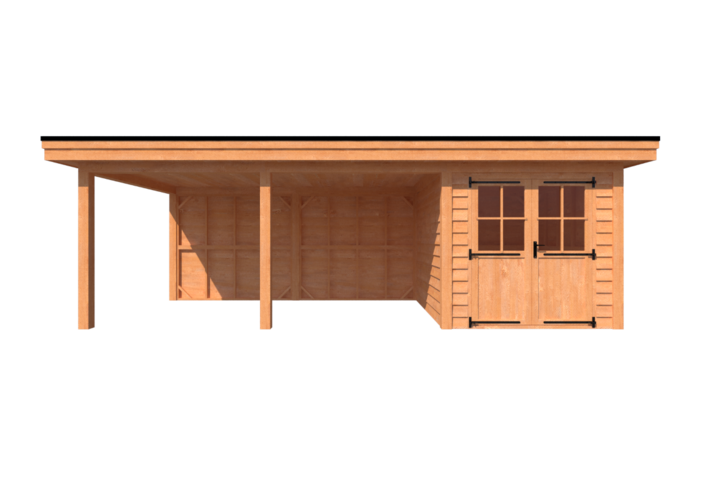 Tuinhuis met veranda plat dak 250 x 300 + 500cm