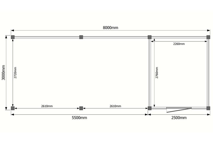 Tuinhuis met veranda plat dak 250 x 300 + 550cm Tuinhuis met veranda plat dak 250 x 300 + 550cm