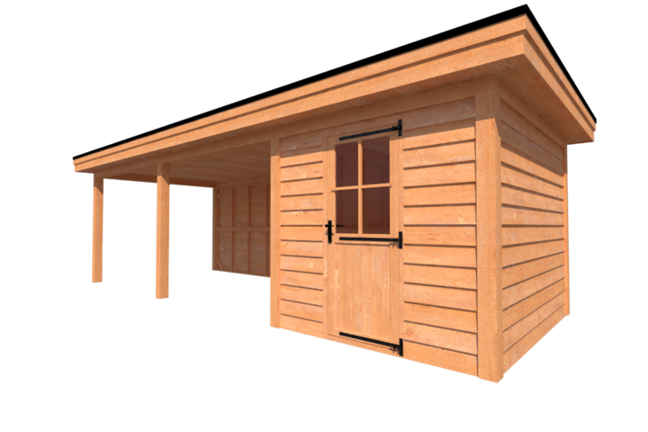 Tuinhuis met veranda plat dak 250 x 300 + 550cm Tuinhuis met veranda plat dak 250 x 300 + 550cm