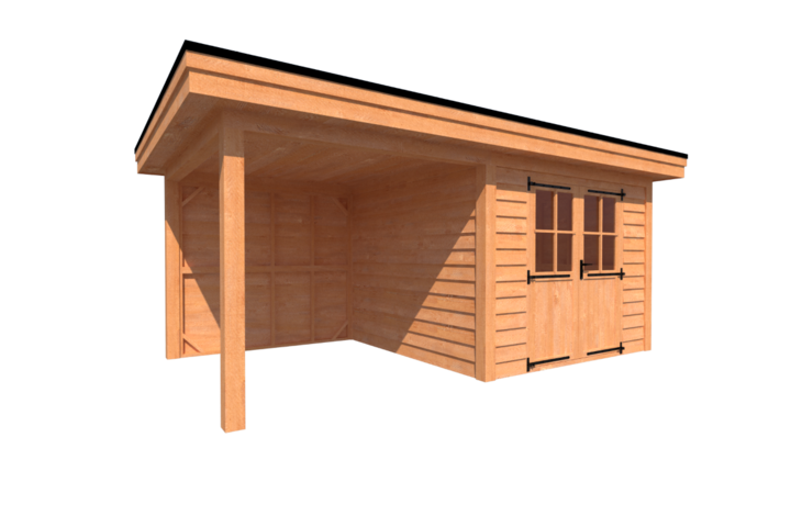 Tuinhuis met veranda plat dak 300 x 300 + 250cm