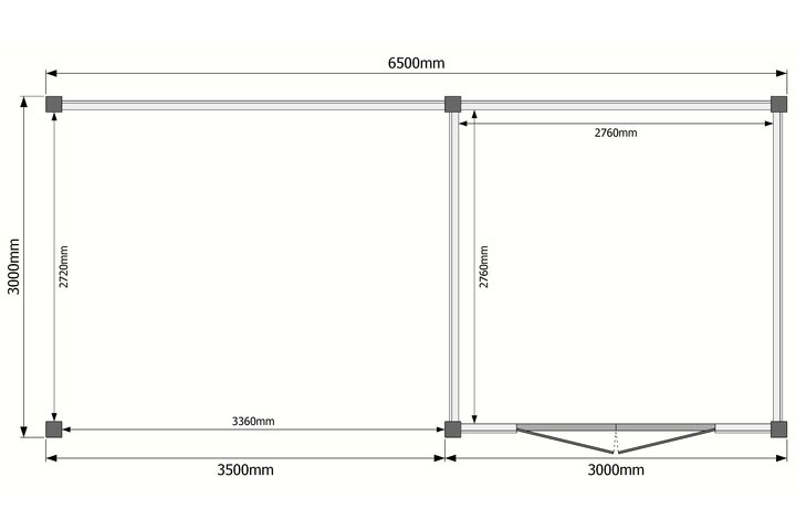 Tuinhuis met veranda plat dak 300 x 300 + 350cm Tuinhuis met veranda plat dak 300 x 300 + 350cm