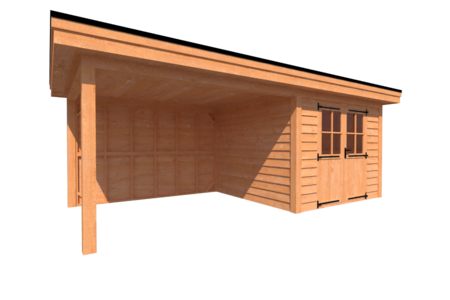Tuinhuis met veranda plat dak 300 x 300 + 350cm
