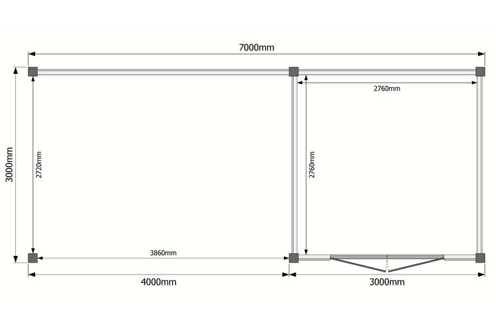 Tuinhuis met veranda plat dak 300 x 300 + 400cm Tuinhuis met veranda plat dak 300 x 300 + 400cm