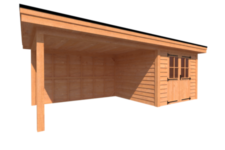 Tuinhuis met veranda plat dak 300 x 300 + 400cm