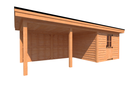 Tuinhuis met veranda plat dak 300 x 300 + 450cm Tuinhuis met veranda plat dak 300 x 300 + 450cm