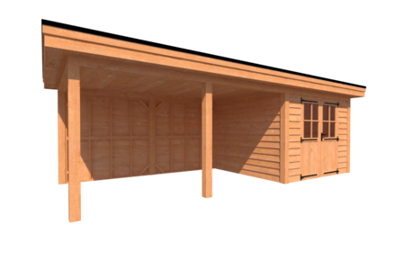 Tuinhuis met veranda plat dak 300 x 300 + 450cm