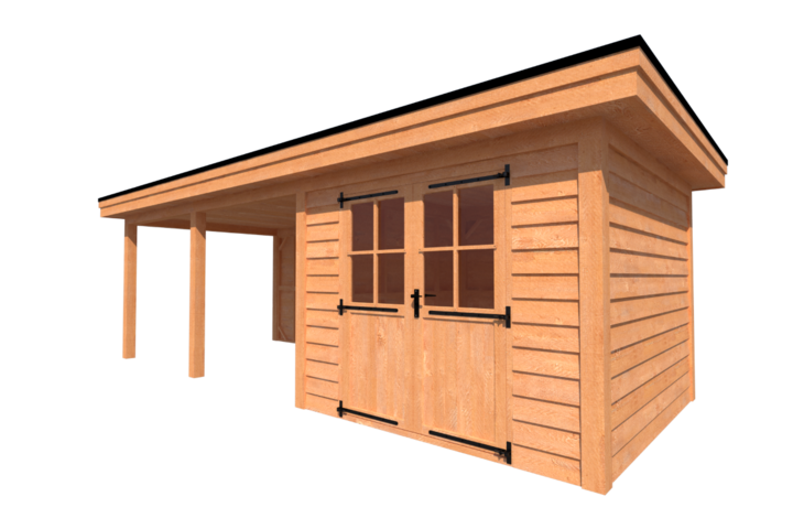 Tuinhuis met veranda plat dak 300 x 300 + 450cm Tuinhuis met veranda plat dak 300 x 300 + 450cm