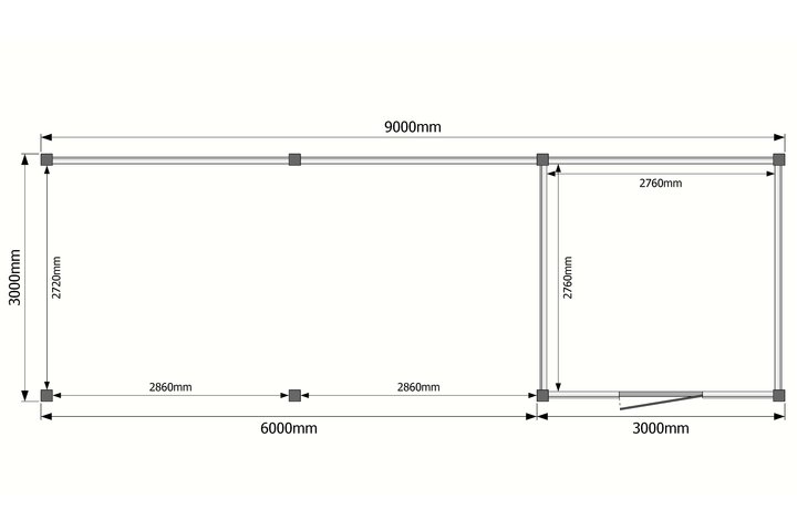 Tuinhuis met veranda plat dak 300 x 300 + 600cm Tuinhuis met veranda plat dak 300 x 300 + 600cm