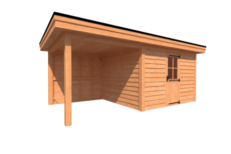 Tuinhuis met veranda plat dak 350 x 300 + 250cm