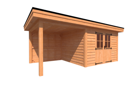 Tuinhuis met veranda plat dak 350 x 300 + 250cm