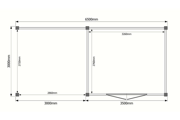 Tuinhuis met veranda plat dak 350 x 300 + 300cm